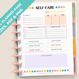 Self Care Planner Page Printable, Digital Planner Template, Daily Routine Tracker, Instant Download, Daily Meal Planner, Rainbow Dots, Sleep image 1