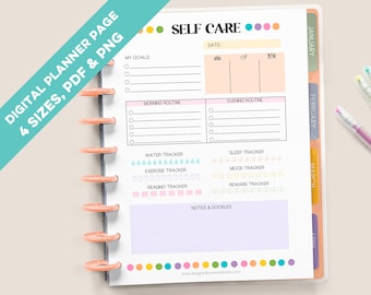 Self Care Planner Page Printable, Digital Planner Template, Daily Routine Tracker, Instant Download, Daily Meal Planner, Rainbow Dots, Sleep