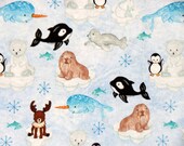 Winter Baby Blanket - Narwhal Flannel Swaddle Blanket - Penguin Baby Blanket - Baby Photo Prop - Winter Animals Nursery