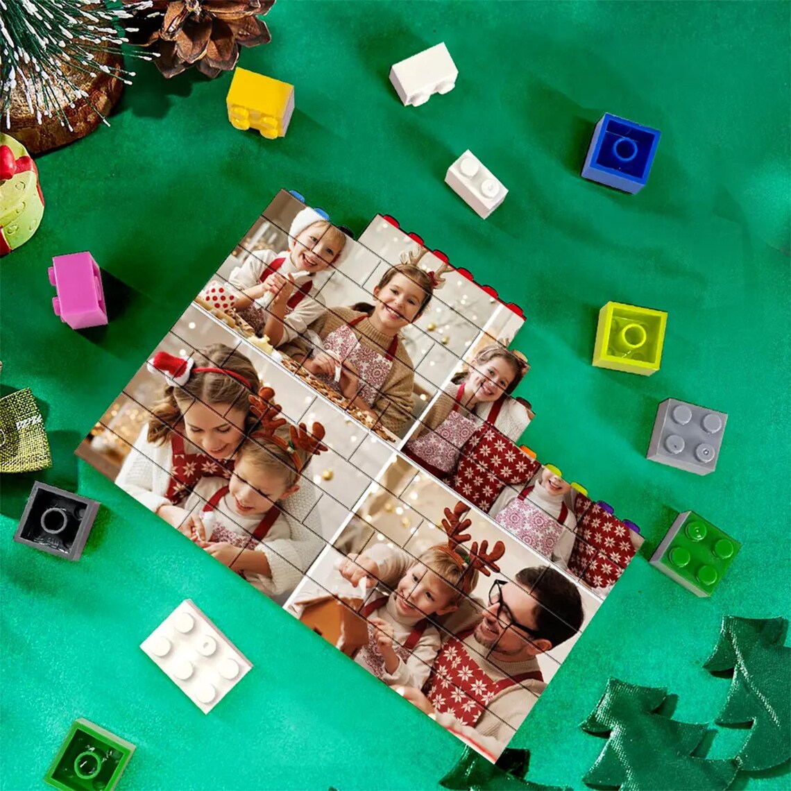Personalized Collage Block Puzzle, Custom Colors Building Brick ...