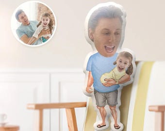 Personalized Father's Day Throw Pillow, Daddy with Baby Style Custom Face Pillow, Custom Face Pillow, Customized Pillow With Picture,