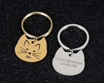 Aangepaste kattentag, gepersonaliseerd huisdier-ID-tag, kattenhalsbandlabel, kattenlabel gepersonaliseerd, kattennaamplaatje, kittenkraag kattencadeau, naam gegraveerd huisdierlabel