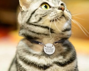 Médaille d'identification en métal gravée pour animal de compagnie, collier en cuir pour animal de compagnie avec étiquette nominative personnalisée, collier pour chien personnalisé