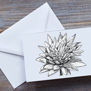 Tarjeta de felicitación-Flor de lirio de agua / Flor de nacimiento de julio / Arte lineal dibujado a mano / Interior en blanco / Sobre / Materiales ecológicos