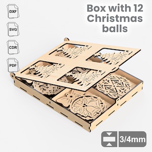 Box with 12 Christmas balls, laser cutting layout