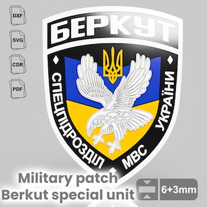 Berkut specialstyrkor märke, laserskärningsfil, ukrainsk polisemblem, SVG DXF CDR, lasergraveringsvektor, militärmärkesmall