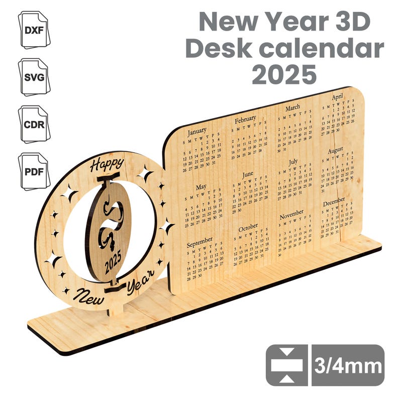 New Year 3D Desk Calendar 2025, Laser Cutting Layout Etsy