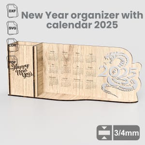Organizador de Año Nuevo con calendario 2025, diseño cortado por láser.