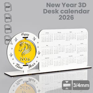 Calendario de escritorio 2026 cortado a láser | Decoración de Año Nuevo del Año del Caballo | CDR SVG DXF Vector