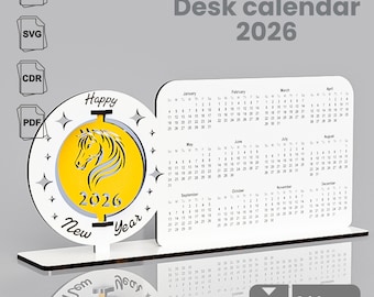 2026 Desk Calendar Laser Cut File | Year of the Horse New Year Decoration | CDR SVG DXF Vector