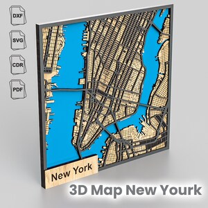 Carte 3D New Yourk, tracé découpé au laser