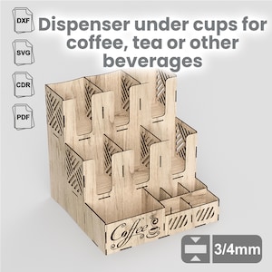 Dispenser sotto tazze per caffè, tè o altre bevande, disposizione taglio laser