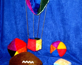 Air Ship Easy Sewing Pattern to Make Colorful Plush Balloon for Childs Bedroom Decor plus a block Four Balls and a Football