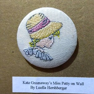 Vintage 2001 embroidered sewing buttons artist: Luella Hershberger of a Kate Greenaway characters buy 1 or buy 3 image 2