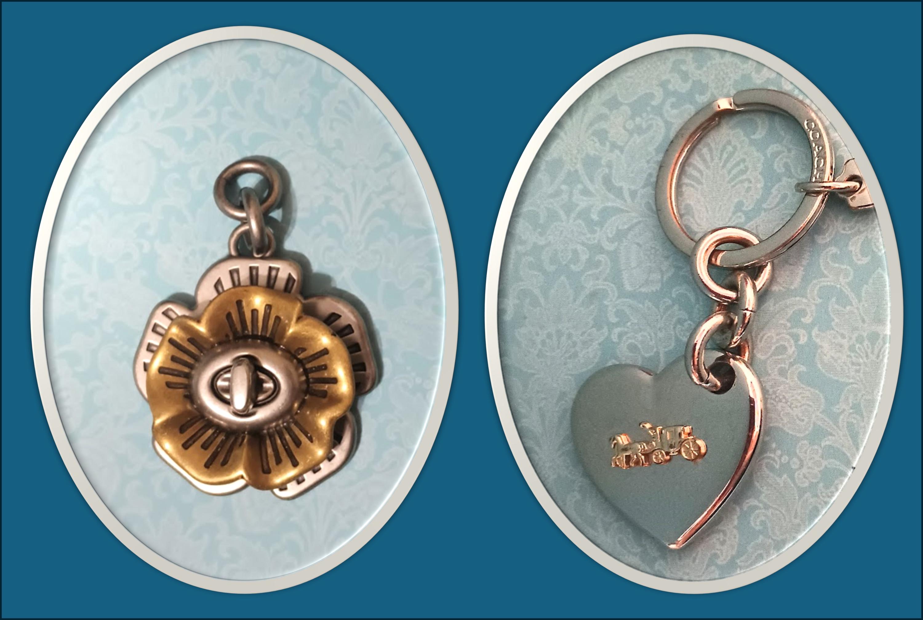Coach handbag floral & heart cluster bag charms... dead stock keychains SOLD AS ONE