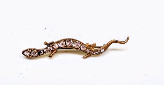 Antique 1900- 1930s Brass and Rhinestone lizard p… - image 1