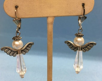 Vintage angel angels, angelic crystal bead earrings, handcrafted OOAK religious spiritual