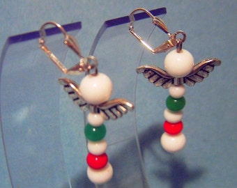 Angel handmade ethnic re-purposed beaded earrings, Italian, Christmas