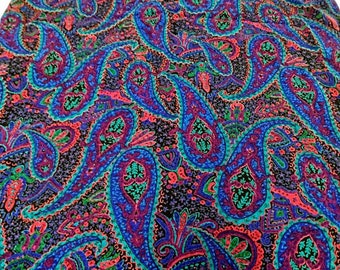 Vintage 1980s Paisley cotton blend 2 yards fabric Jewel tone colors sewing design fashion