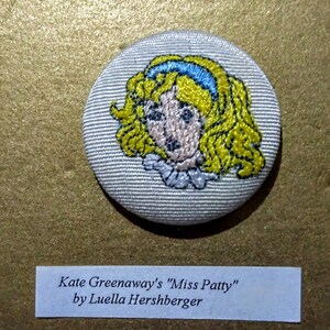 Vintage 2001 embroidered sewing buttons artist: Luella Hershberger of a Kate Greenaway characters buy 1 or buy 3 image 3