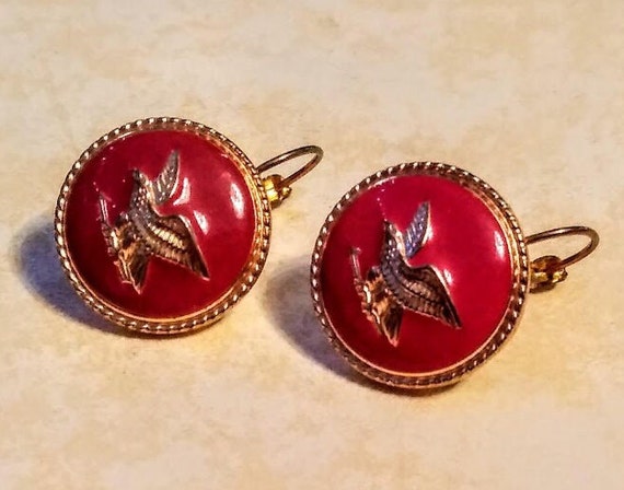 Vintage OOAK Gold eagle with red background re-pu… - image 1