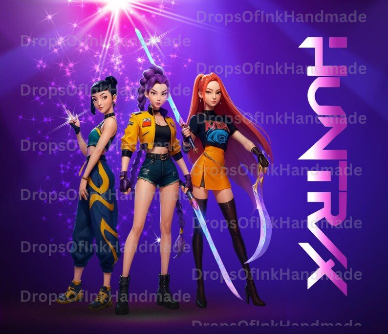 Huntrix Demon Hunters Purple Background Image Sublimation Tumbler ...