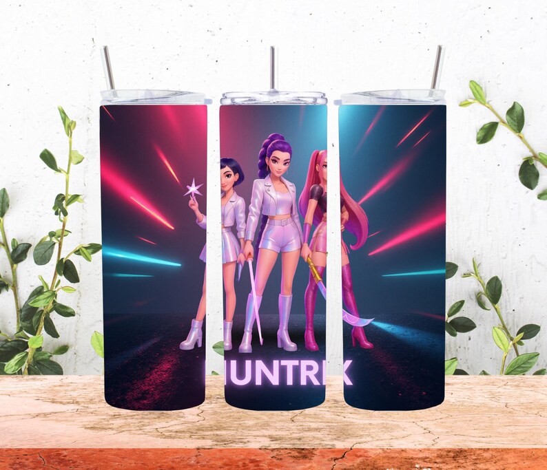 Huntrix K-pop Black Laser Background Image Sublimation Tumbler Design ...