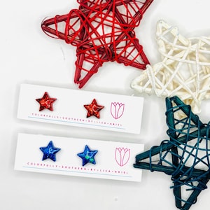 Fourth of July Star Studs, Patriotic Star Earrings, Independence Day Star Studs, July 4th Star Earrings, Red and Blue Star Earrings