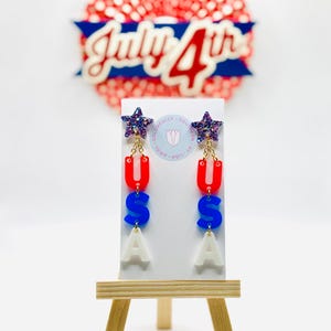 USA Dangle Earrings, Fourth of July Earrings, Americana Earrings, Independence Day Earrings, Patriotic Summer Earrings, July 4th Earrings