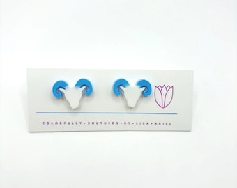 Ram Earrings, Blue Ram Earrings, North Carolina Earrings, Ram Studs, Blue Ram Studs