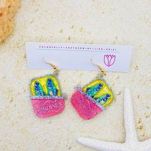 Sardine Can Earrings, Fish Earrings, Dangly Sardine Earrings, Quirky Nautical Earrings, Coastal Earrings, Fun Beach Earrings, Summer Earring