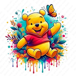 winnie the pooh clipart, winnie the pooh cute png, cute cartoon clipart, transparent design, instant download