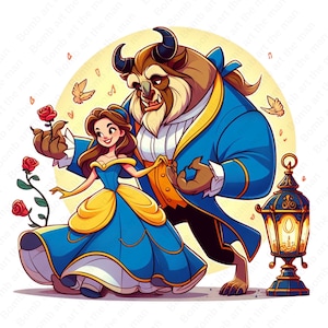 La bella e la bestia clipart carina, principessa belle png, clipart principessa, clipart cartone animato, download immediato