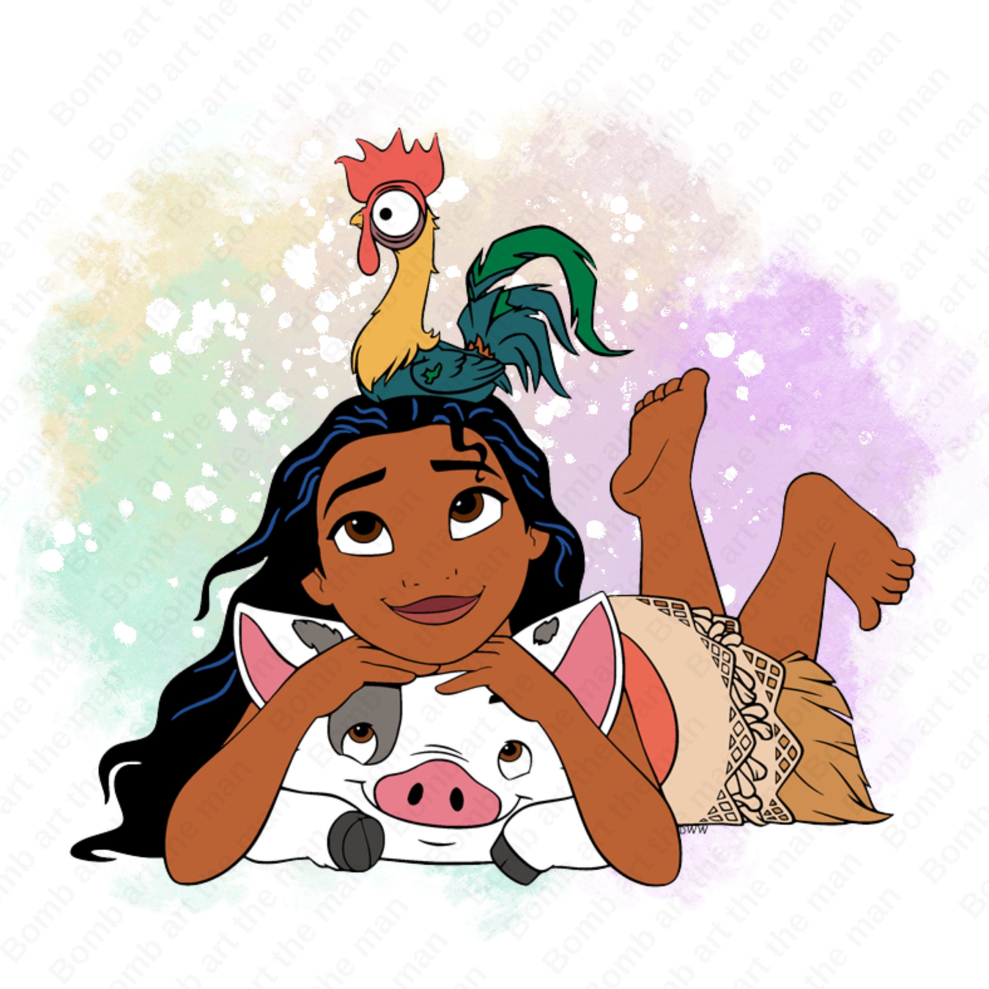 Moana Clipart, Moana Png, Heihei Png, Pua Png, Watercolor Background - Etsy