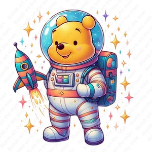 winnie the pooh on space clipart, winnie the pooh png, cute cartoon clipart, transparent design, instant download