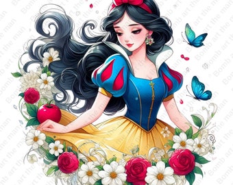 Snow White Clipart, Princess png, cute snow white png, transparent design, instant download