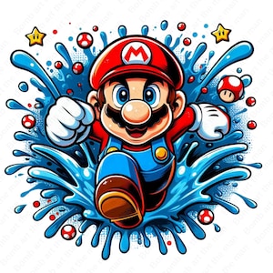 Super mario clipart, super mario png, splash design, transparent design, instant download