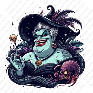villain ursula clipart, princess ariel png, sea witch png, the little mermaid design, instant download