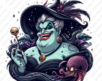 Clipart della cattiva Ursula, png della principessa Ariel, png della strega del mare, design della sirenetta, download immediato