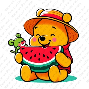 winnie the pooh funny clipart, winnie the pooh eating watermelon, cute summer clipart, instant download
