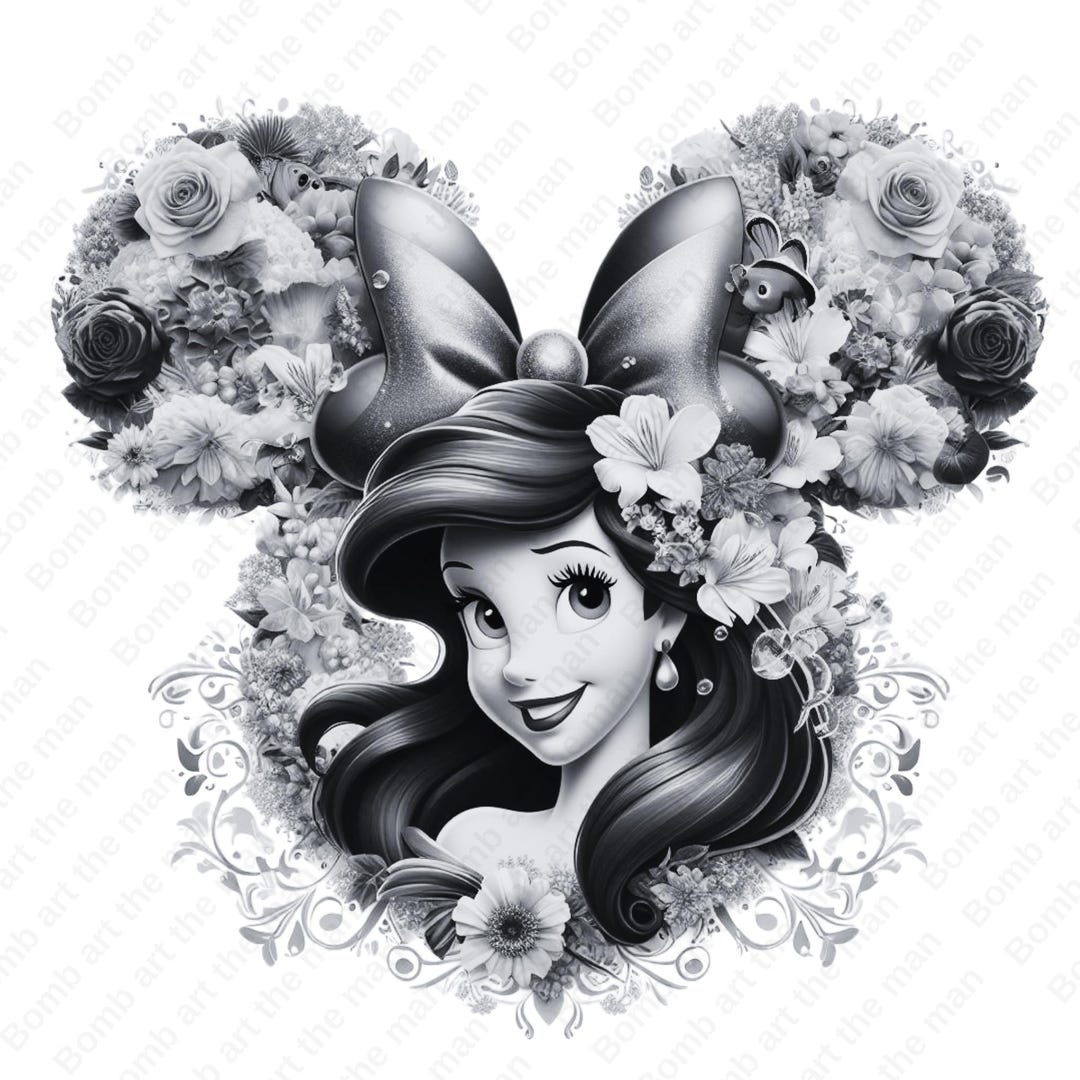 Prinses ariel png, de kleine zeemeermin-clipart, zwart-witontwerp, instant  download - Etsy België, image size:1080x1080