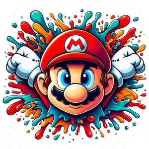 Super mario clipart, super mario png, splash design, transparent design, instant download