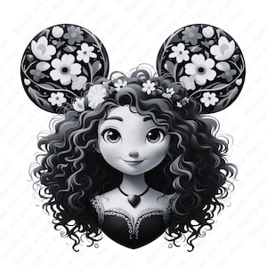 Princess Merida clipart, Brave png, Merida png, black and white design, instant download