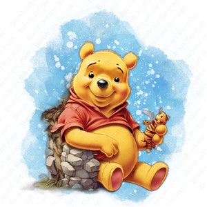 Winnie the pooh clipart, cute winnie the pooh png, watercolor background, instant download