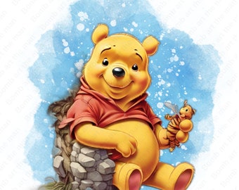 Winnie the pooh clipart, cute winnie the pooh png, watercolor background, instant download