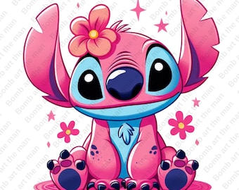 cute stitch angel clipart, stitch angel png, stitch pink clipart, instant download