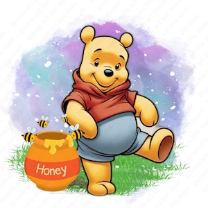 winnie the pooh honey clipart, winnie the pooh png, honey bear png, watercolor background, instant download