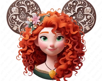 Princesa Mérida clipart, valiente png, merida png, diseño de orejas de ratón, descarga instantánea