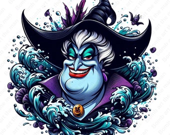 clipart di villain ursula, principessa ariel png, strega del mare png, design della sirenetta, download immediato