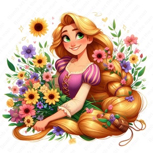 Tangled clipart, tangled png, rapunzel png, rapunzel clipart, floral rapunzel design, instant download